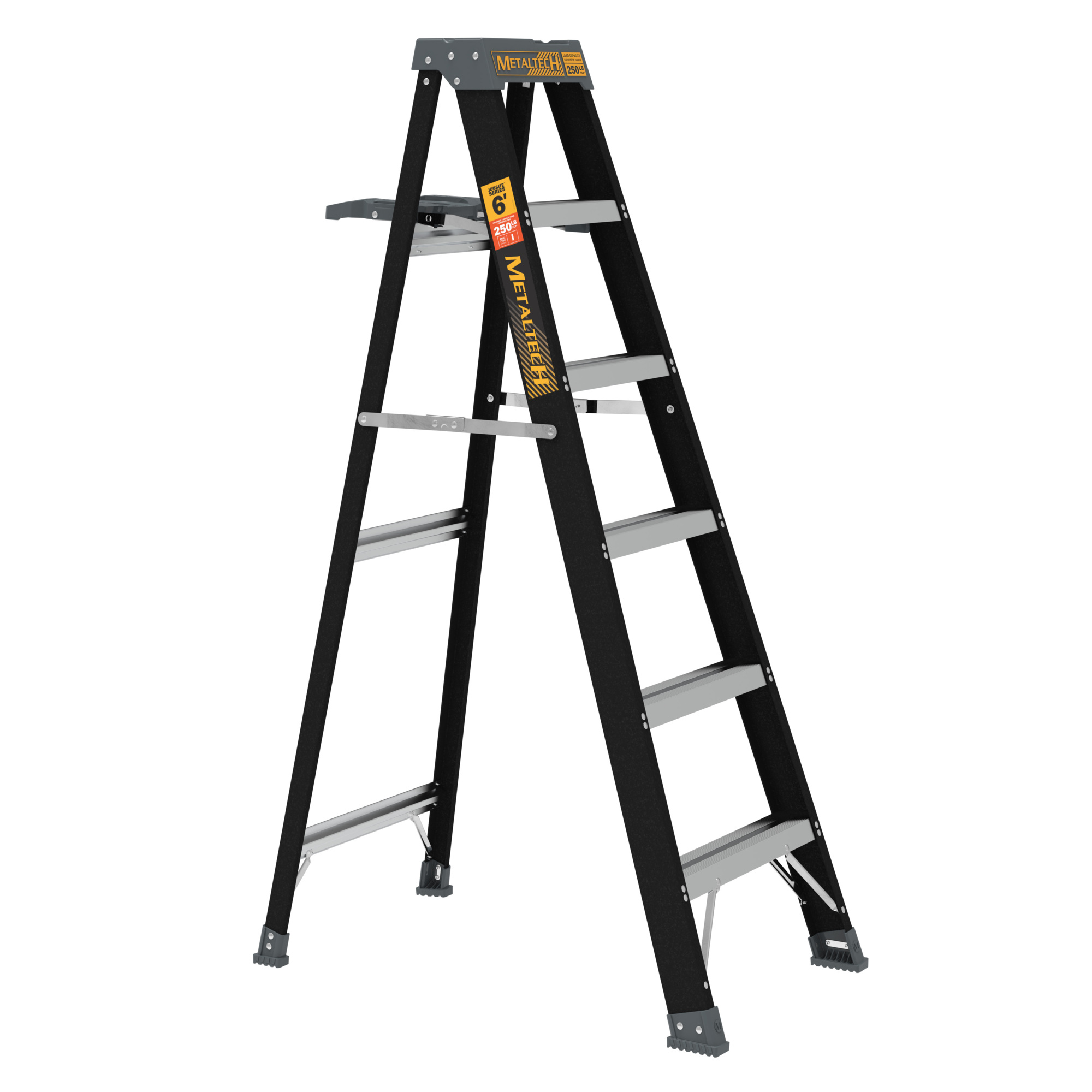 Metaltech Fiberglass Stepladder — 6ft., 250-Lb. Capacity, Tool Tray, Model# E-SLF6TT1